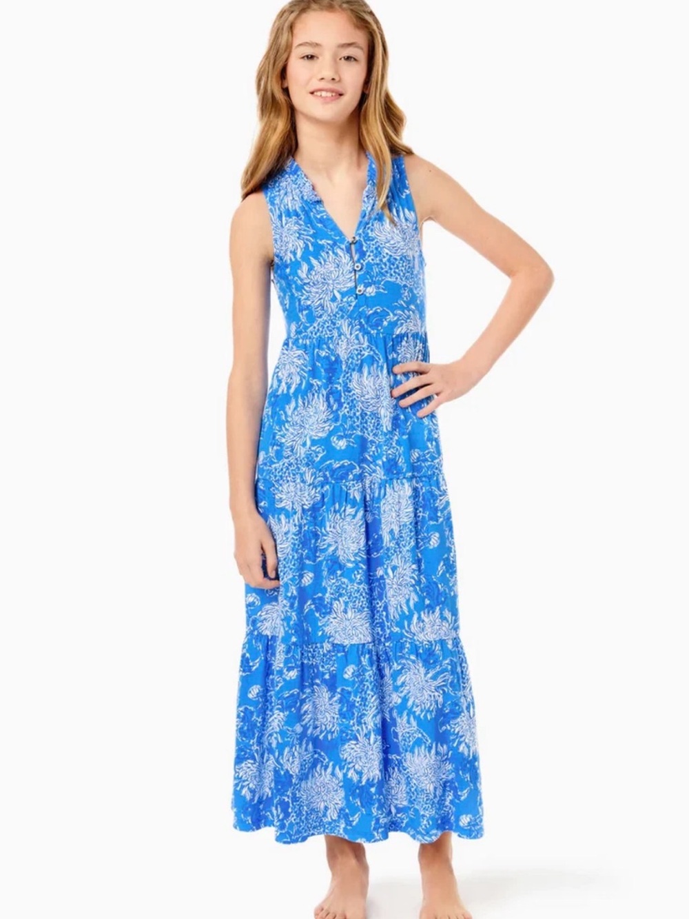 Lilly Pulitzer Girls L 8-10 Mini Malone Maxi Dress Croc & Lock it Boca Blue
